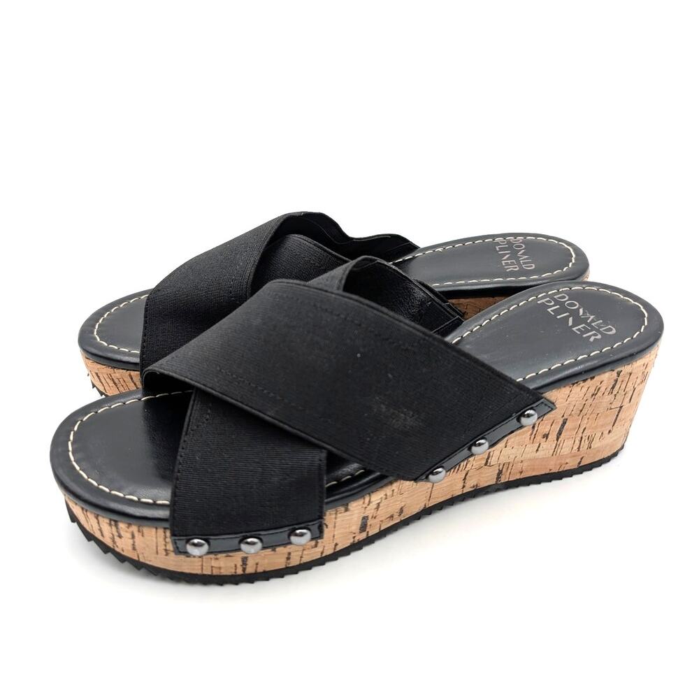 Donald Pliner Summer Platform Wedge Sandals Women's Black Size US8 EU38.5